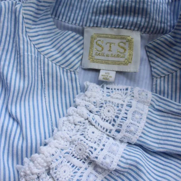 Sail to sable charlotte dress blue stripe Seersucker crochet lace tiered tunic - Picture 10 of 10